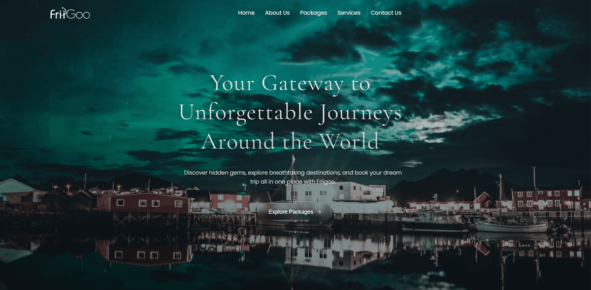 Friigoo travel platform by Lazim MV, built with Next.js, React, Supabase, and GSAP